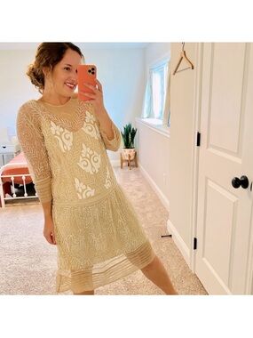 Intropia Cream White Floral Embroidered Mini Dress Small